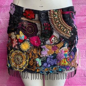 Customized Black Acid Wash Denim Skirt